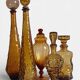 Ensemble de carafes en verre ambre Empoli par Wayne Husted, fait à la main en Italie.