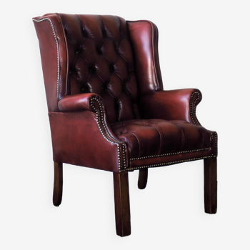 Vintage buttoned leather Chesterfield wing lounge chair