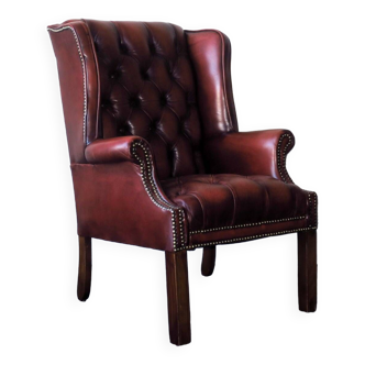 Vintage buttoned leather Chesterfield wing lounge chair