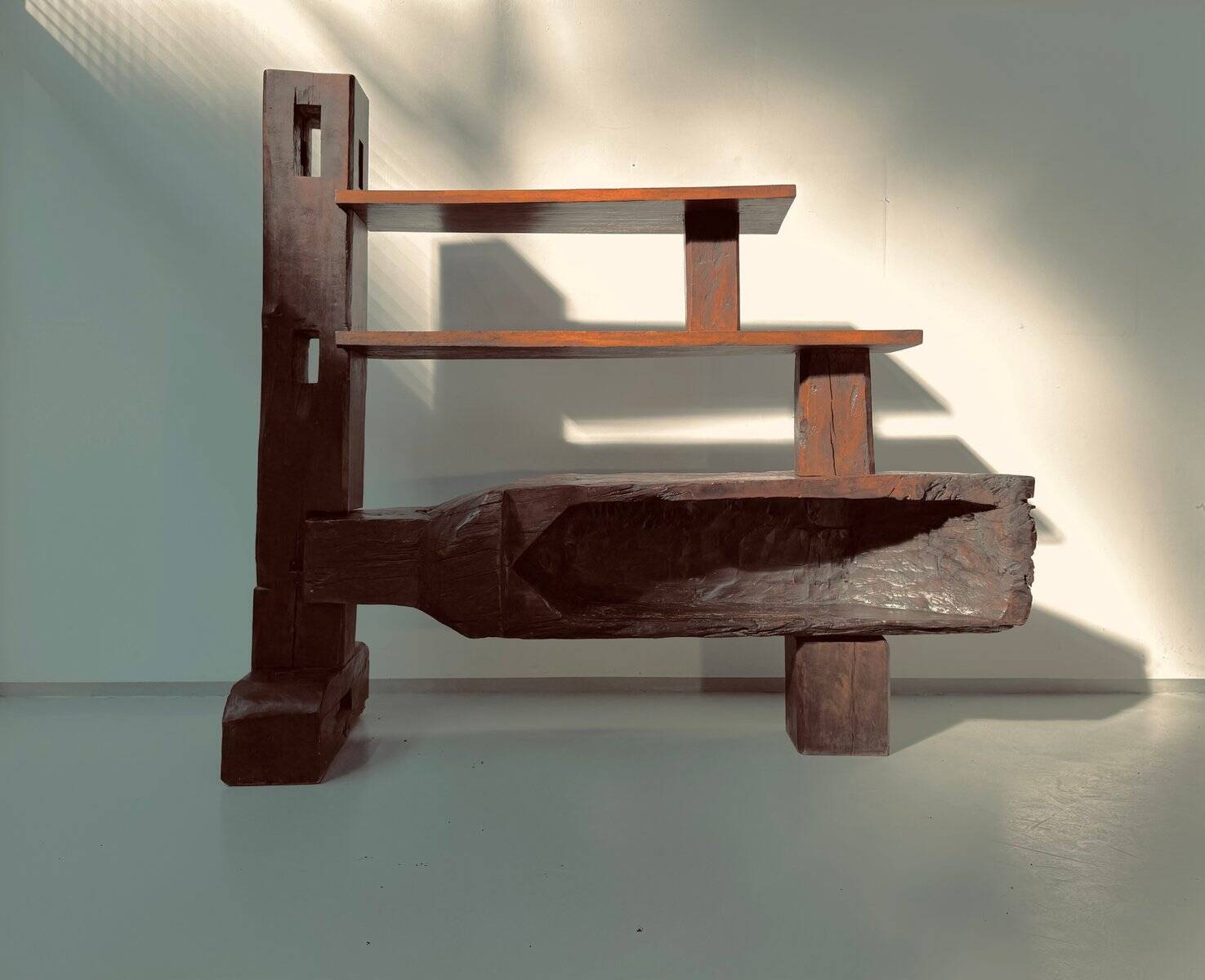 Vintage Brazilian folk art handmade wall cabinet in Cumaru wood, 1960s