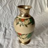 Vintage brass vase with cloisonné enamel floral decoration