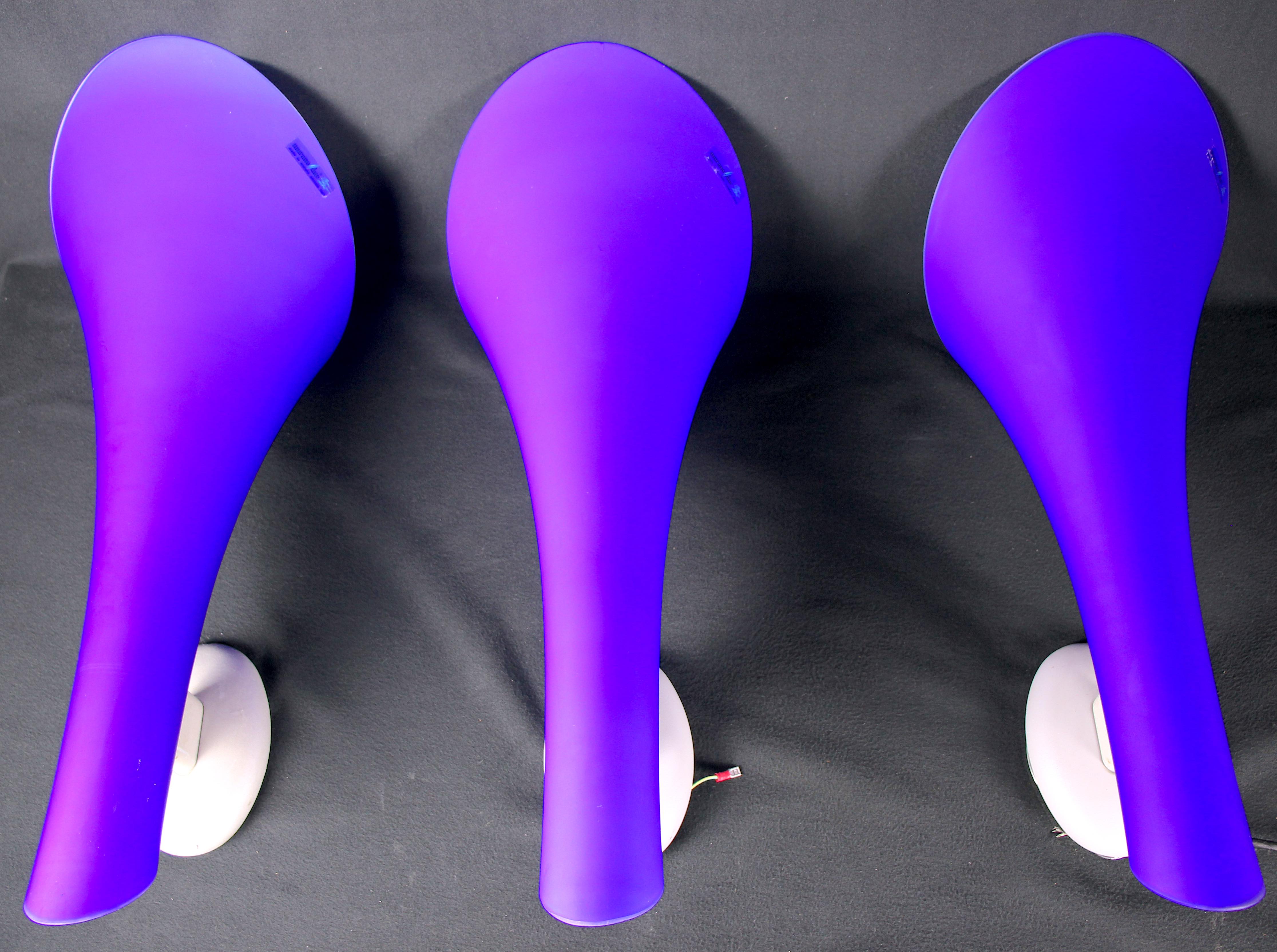 Carlo nason, 3 postmodern sconces, blue murano glass for "murano due"