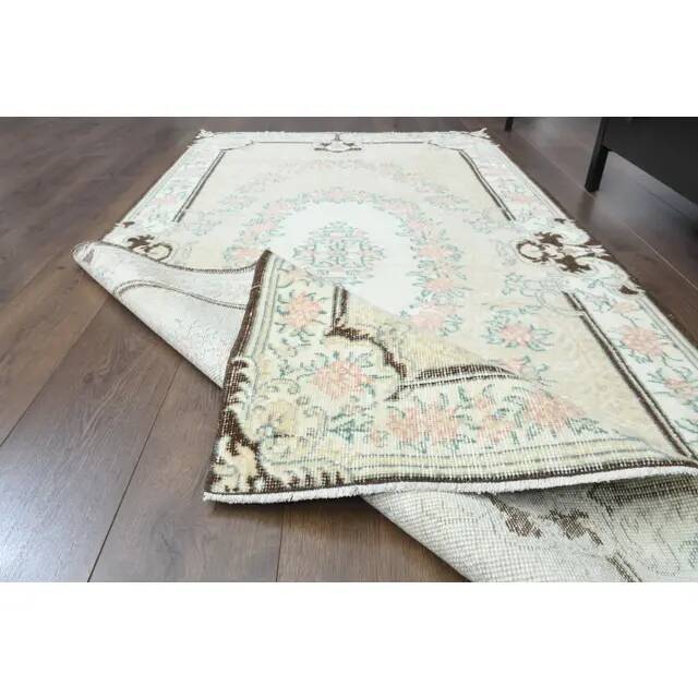 Vintage Turkish Oushak Handmade Wool Cotton Beige Area Rug 117x219