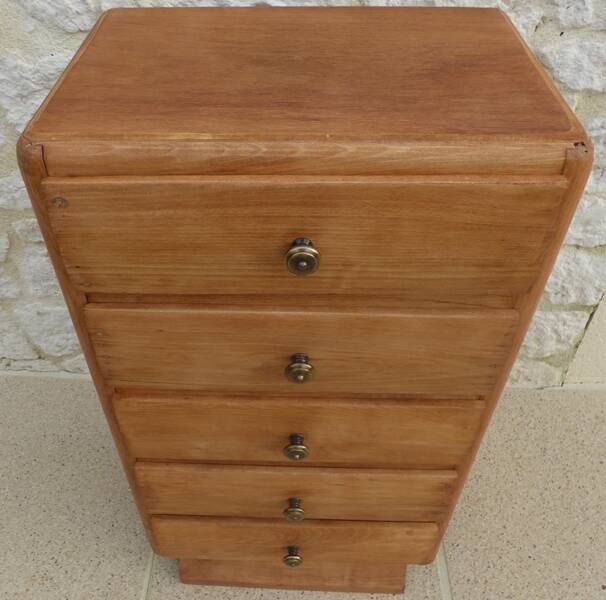 Art Deco 5-drawer chiffonier in solid wood with brass knobs – Fully restored