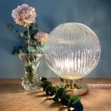 Lampe à poser globe vintage en verre strié