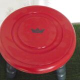 Vintage French Childs Hand Made Wood Stool 3 Legs Painted Blue & Red 4123