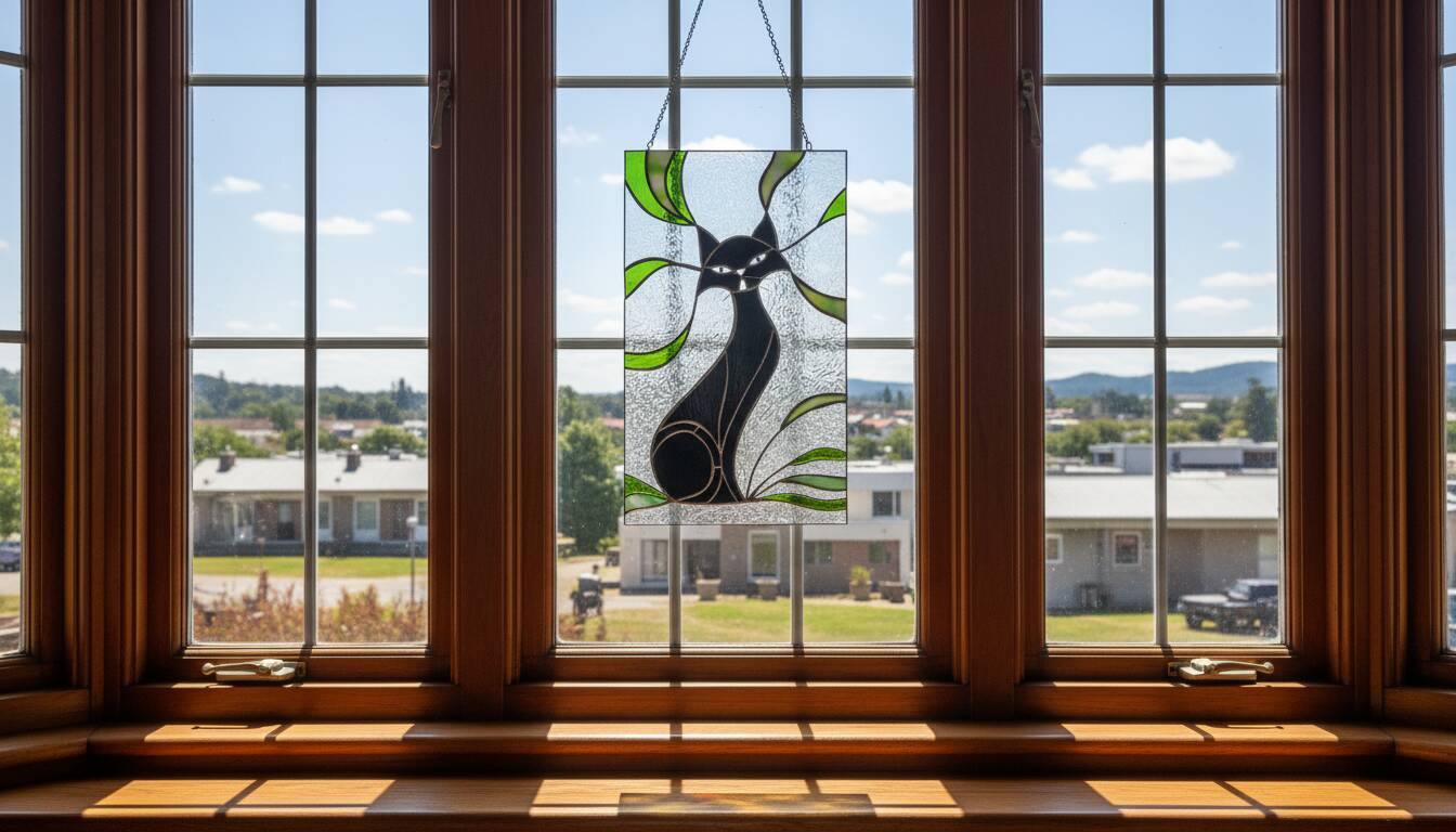 Vitrail chat – Style Tiffany fait main, panneau décoratif mural