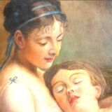 Portrait primitif d'une femme et d'un enfant