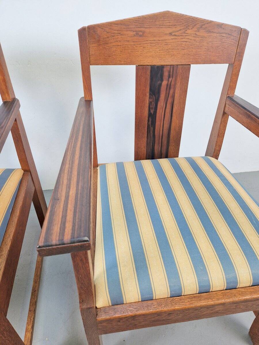 Art Deco Haagse School Armchairs in Oak and Ebony, 1920s, Set of 2