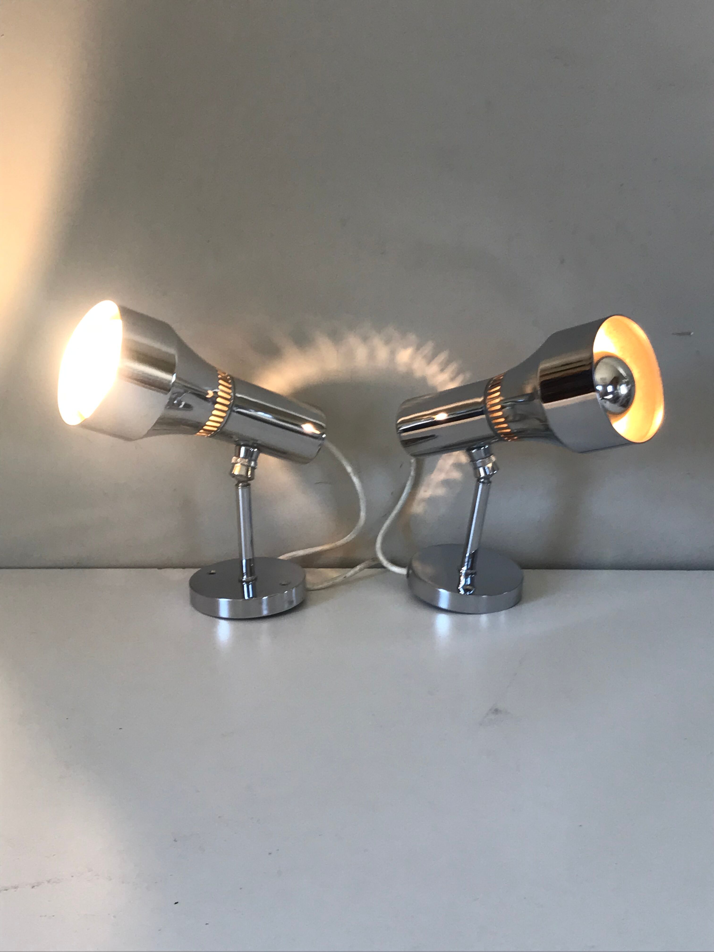 Pair of chrome wall lamps with ball joints design 70 years