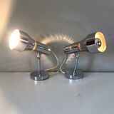 Pair of chrome wall lamps with ball joints design 70 years