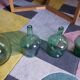 Dame Jeanne vertes/turquoises transparentes de 2 litres