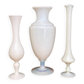 Set of 3 vintage opaline white vases/soliflores.
