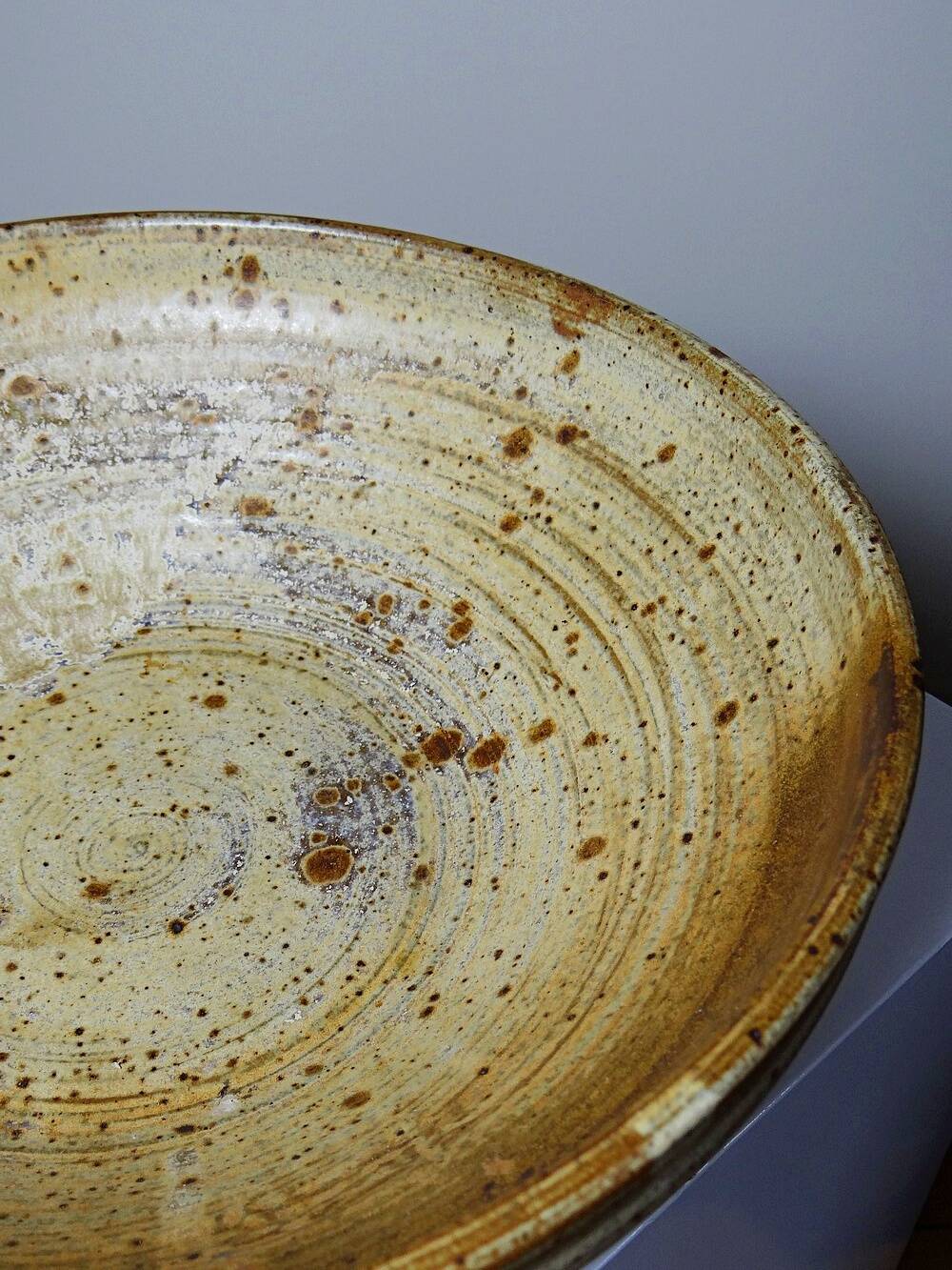 Large vintage Puisaye stoneware fruit bowl attributed to Jean-Pierre Prudhomme