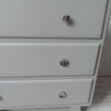 Compass feet vintage gray green, 3 drawers, wooden tray.