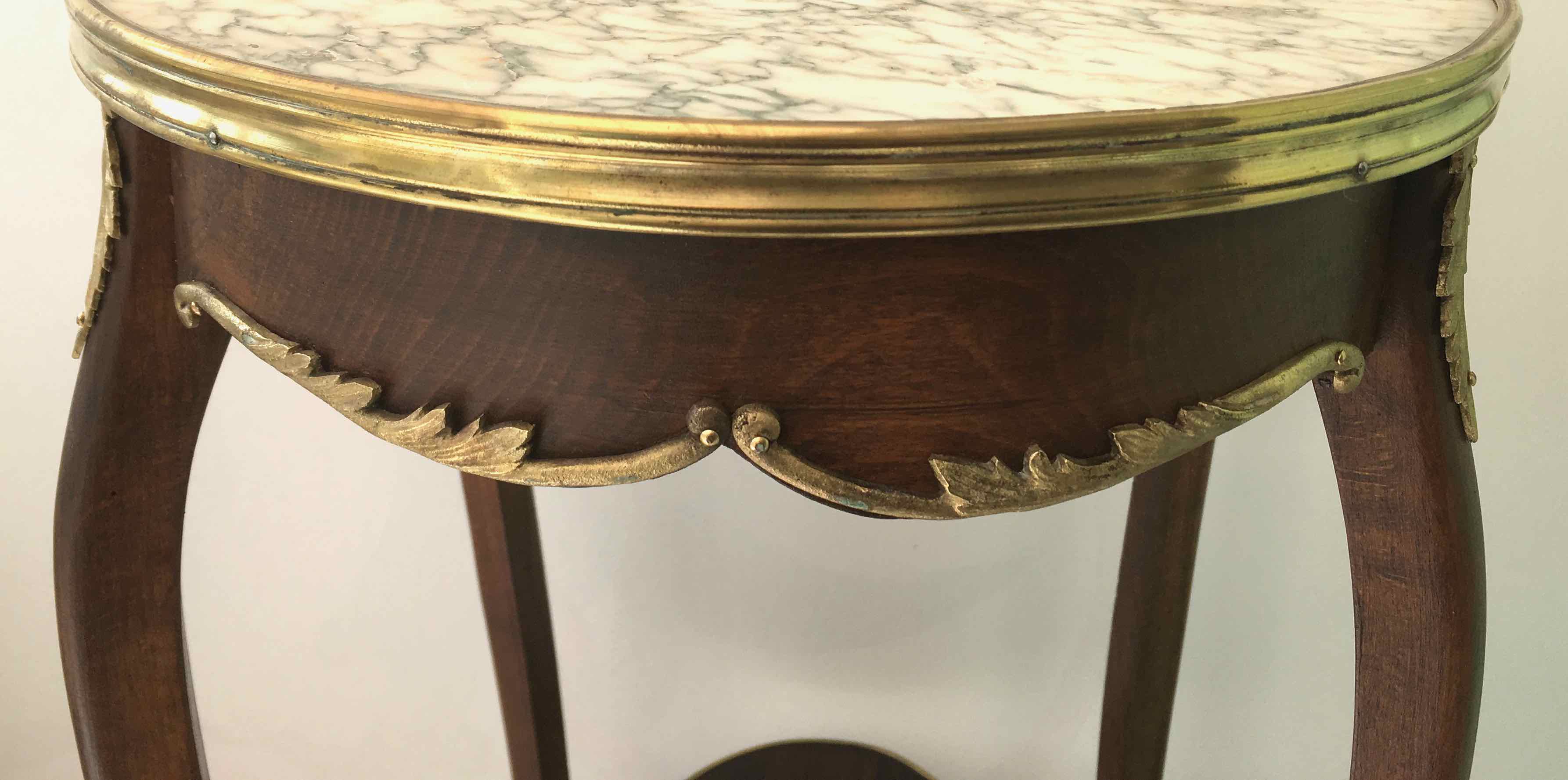 Pedestal table Louis XVI style wood marble brass