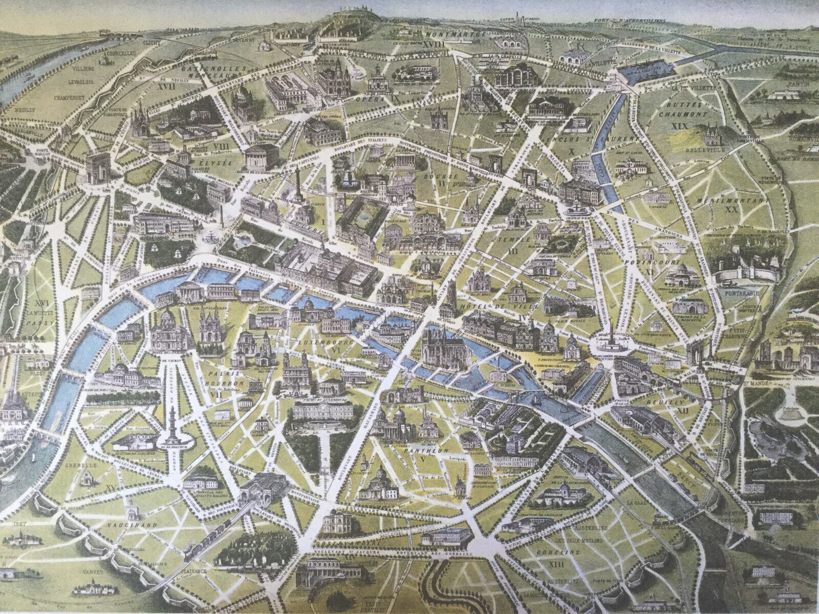 Historic map of Paris in 1864