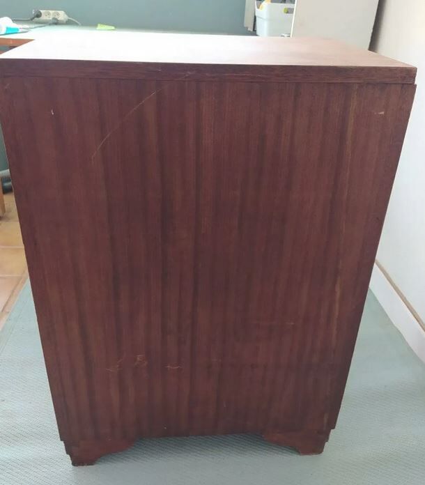 Meuble d'entrée d'appoint console art déco en bois couleur teck et doré