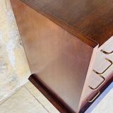 Large vintage chest of drawers with four drawers and one door in oak, circa 1960s