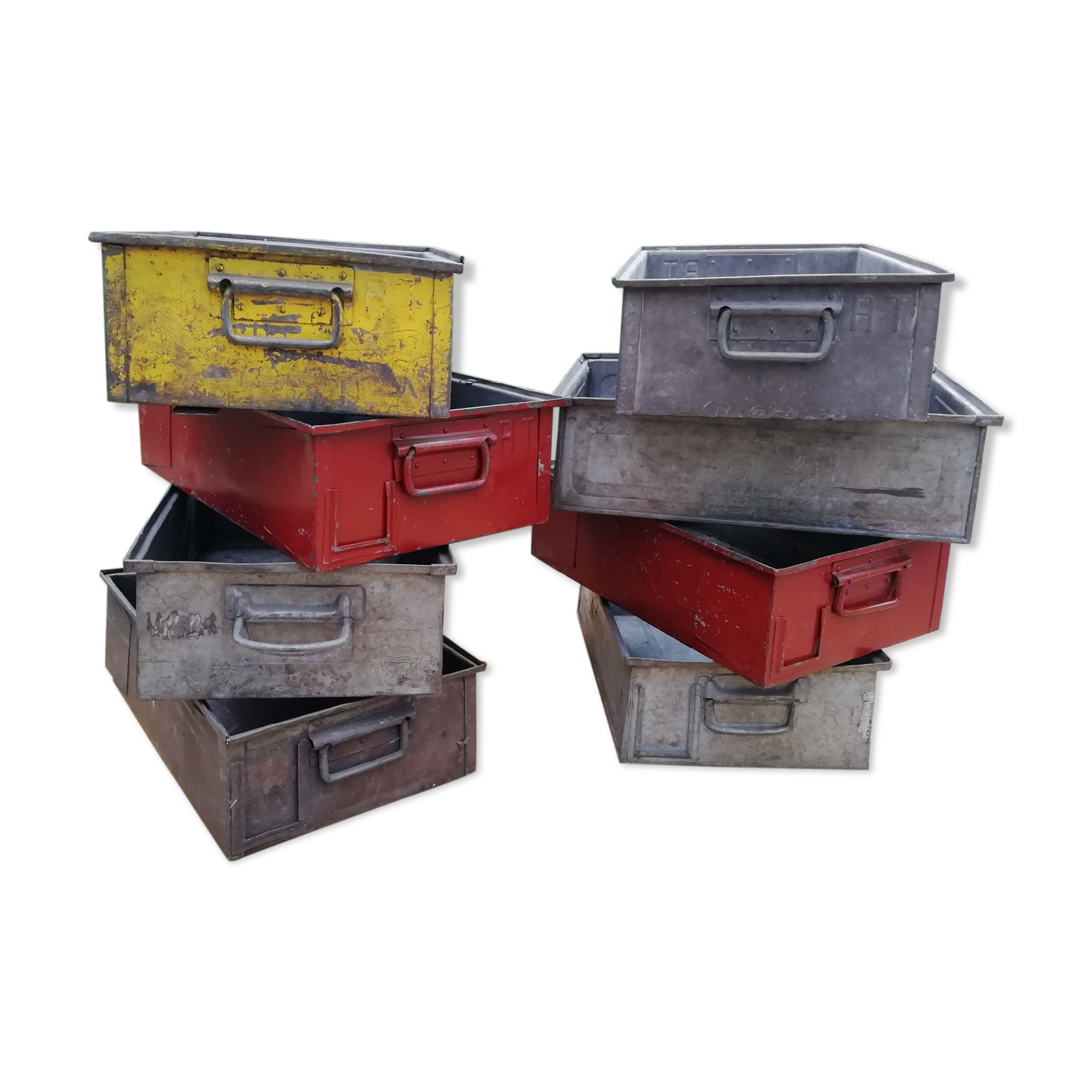 Serie of 8 industrial metal boxes