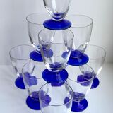 Lot de 10 verres à pieds bleus années 60-70