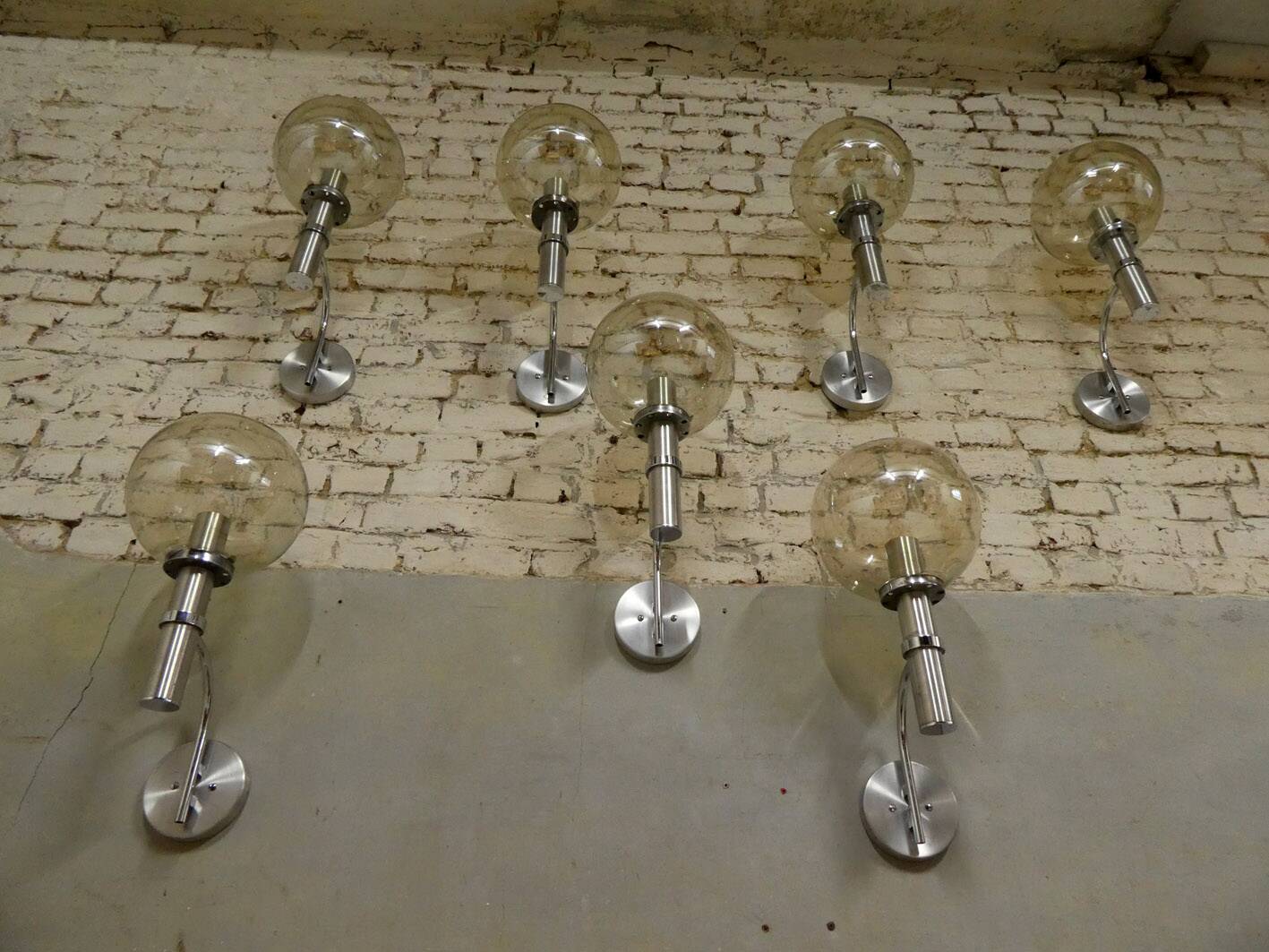 chrome & smoked glass wall light, 1970