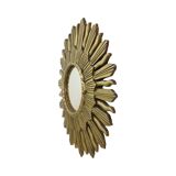 Miroir Soleil Vintage Miroir Sunburst Convexe Résine Dorée 48cm