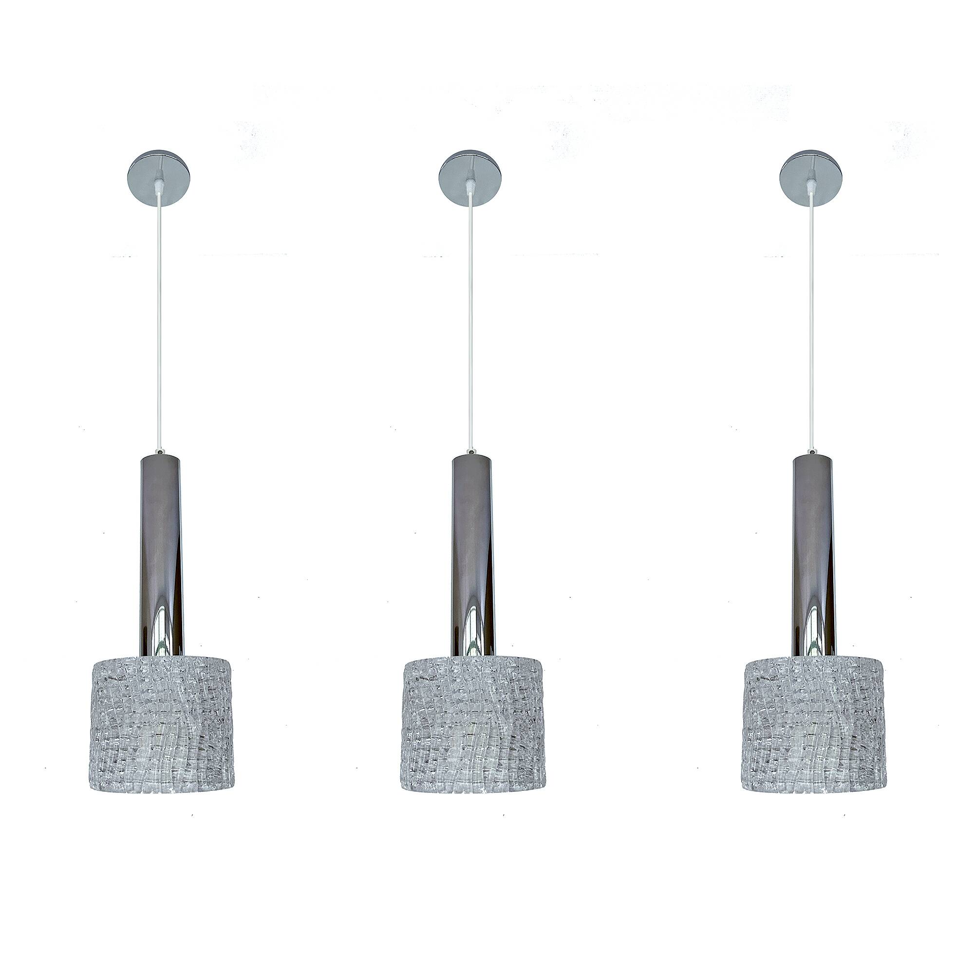 Set of 3 Vintage Murano Glass Pendant Lights