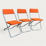 Framar folding chairs orange felt 1970