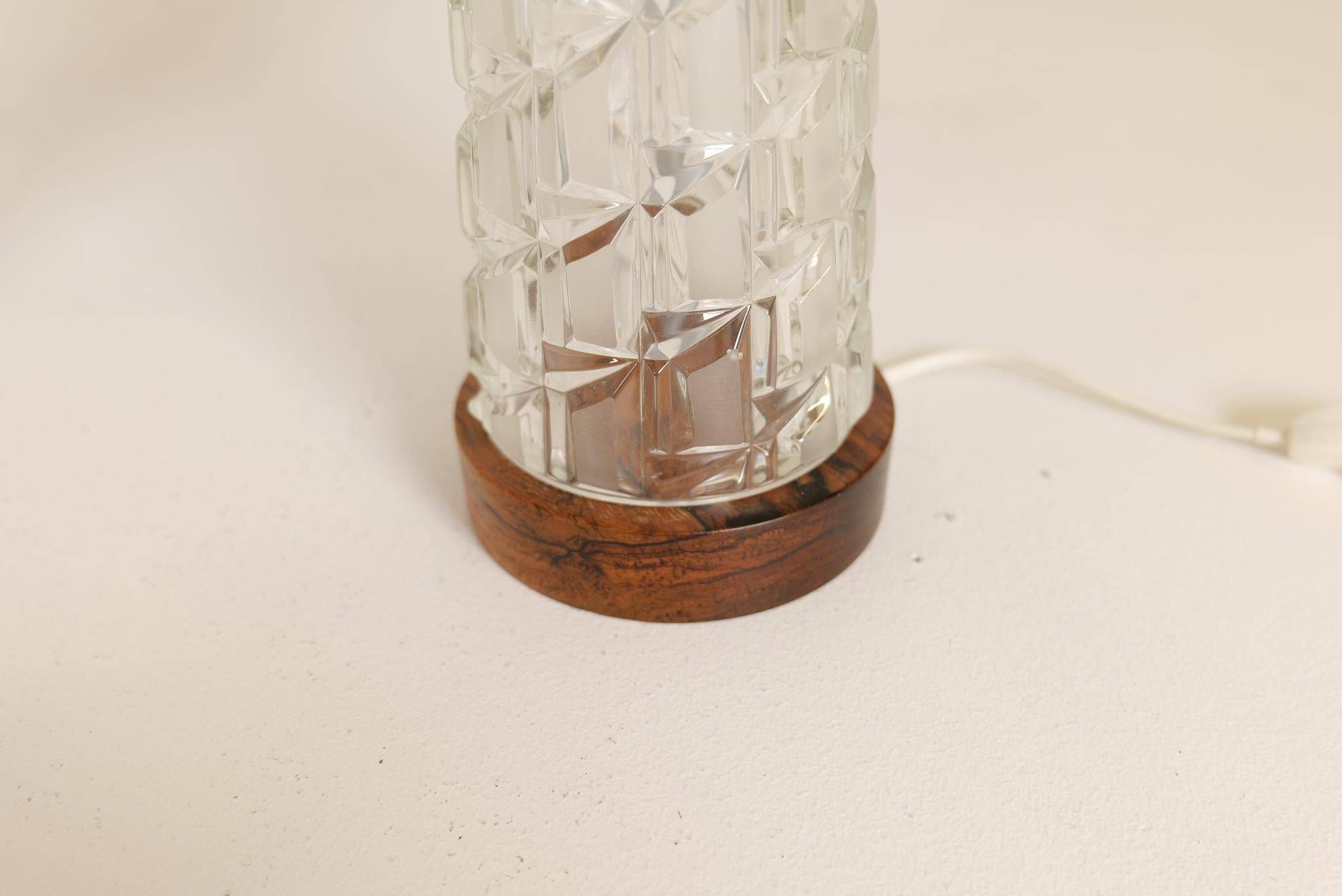 Midcentury table lamps Orrefors teak and glass Sweden