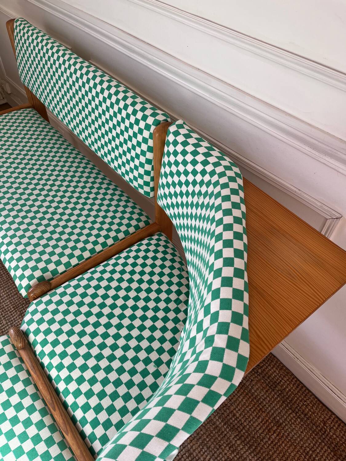 Vintage pine corner bench dining area