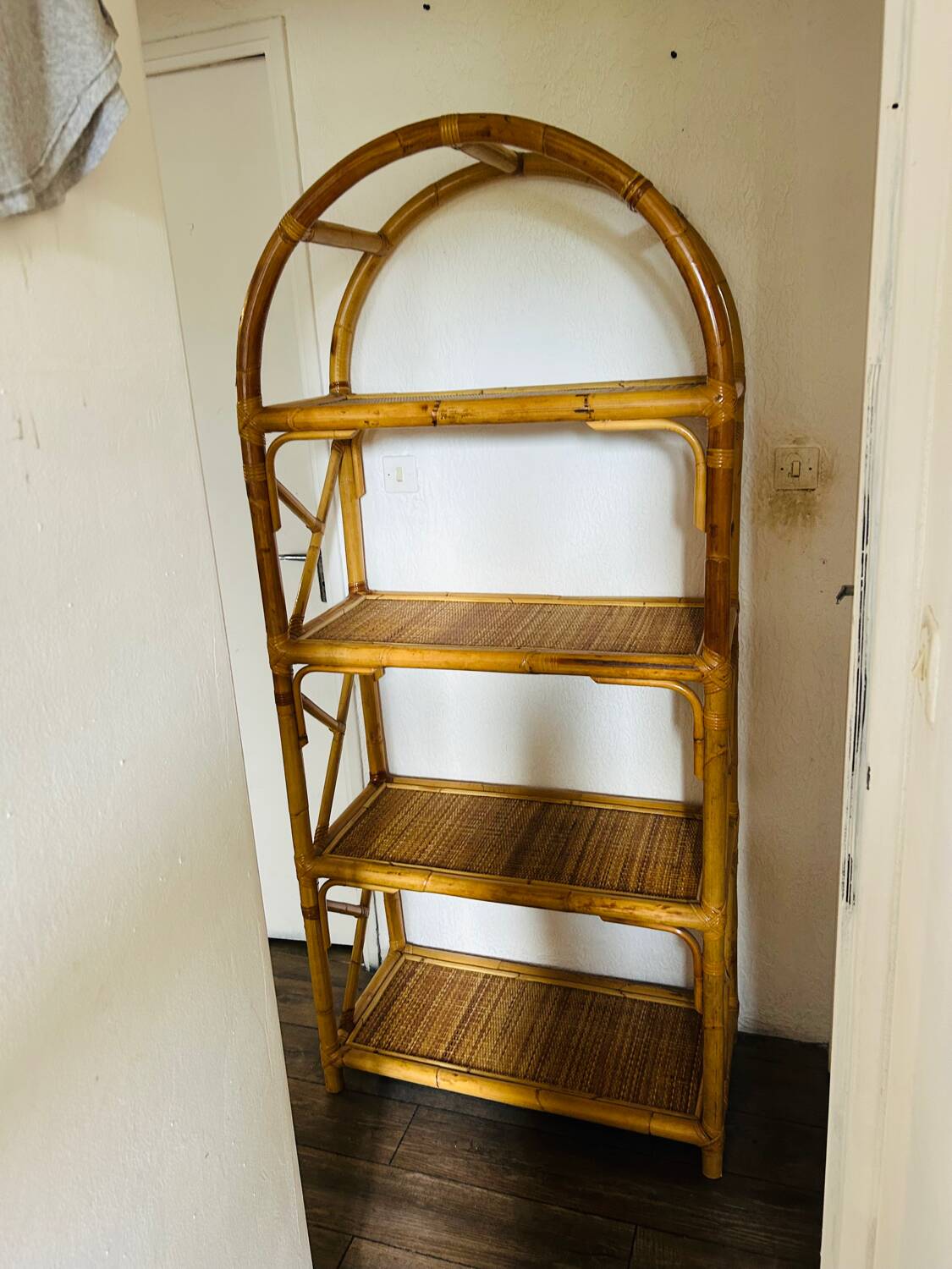 Vintage bamboo rattan shelf bookcase