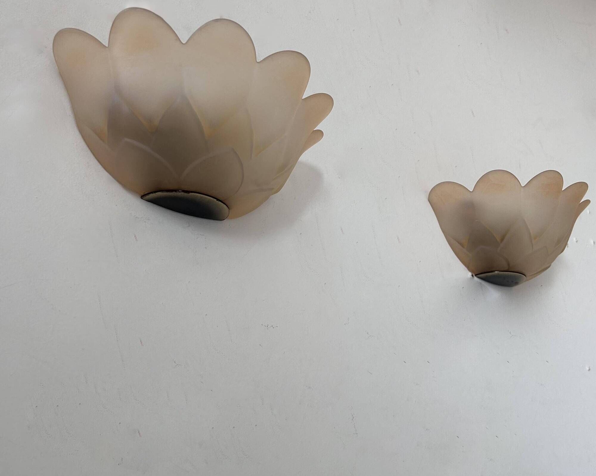 Pair of vintage wall lights, pink sandblasted glass, France 1970