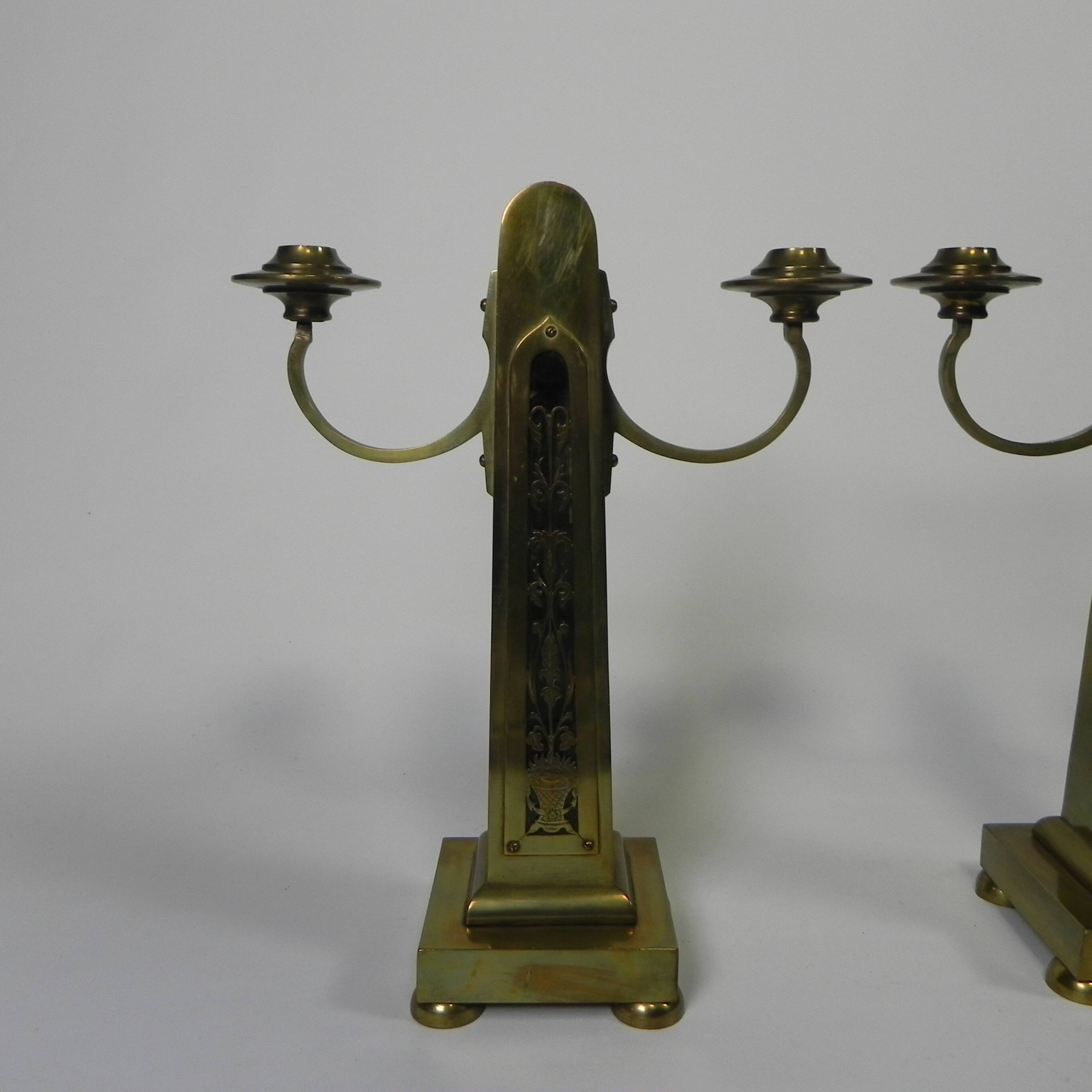 Set of 2 brass Art Nouveau candlesticks, circa 1910