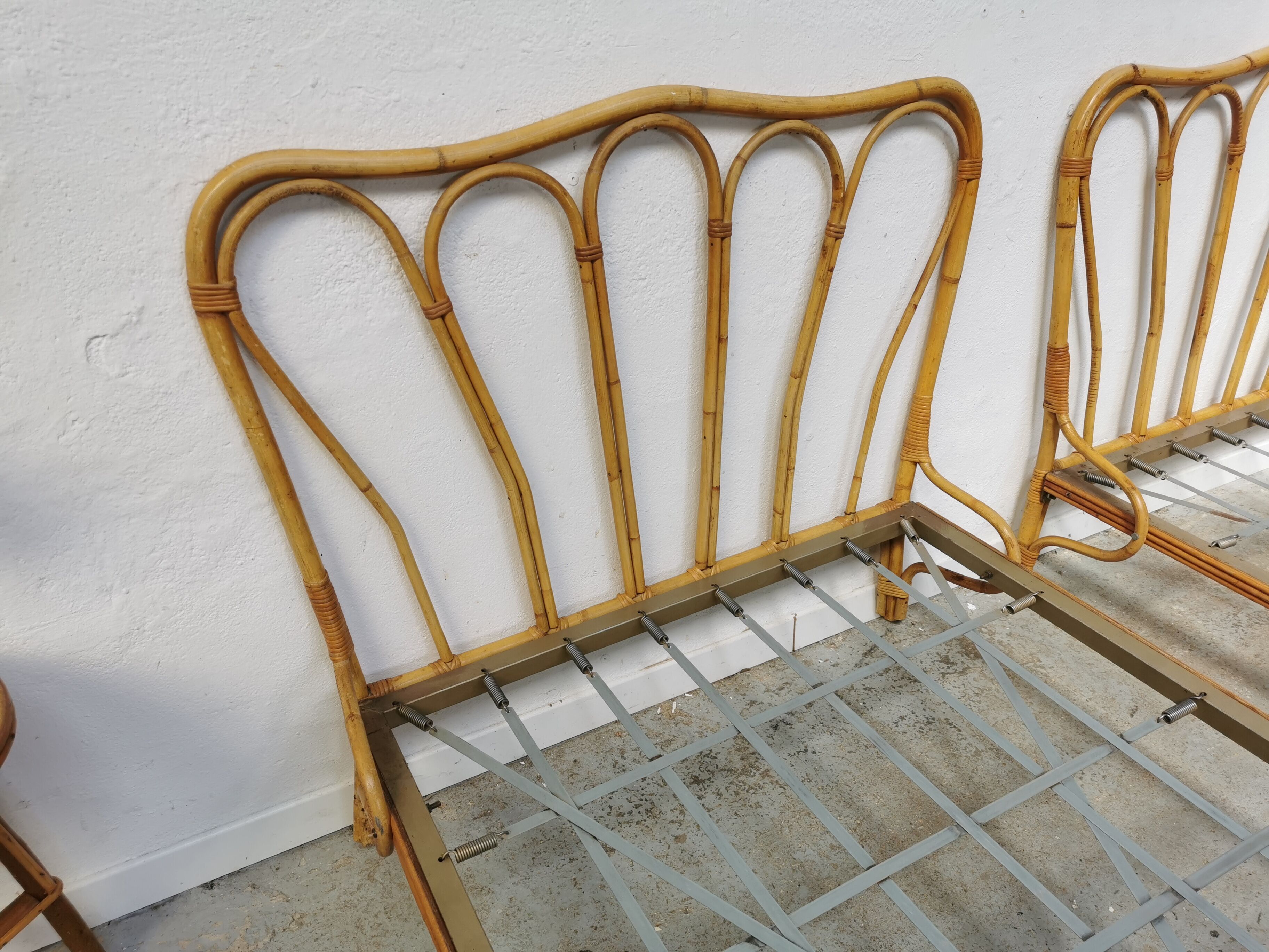 Pair of vintage rattan beds
