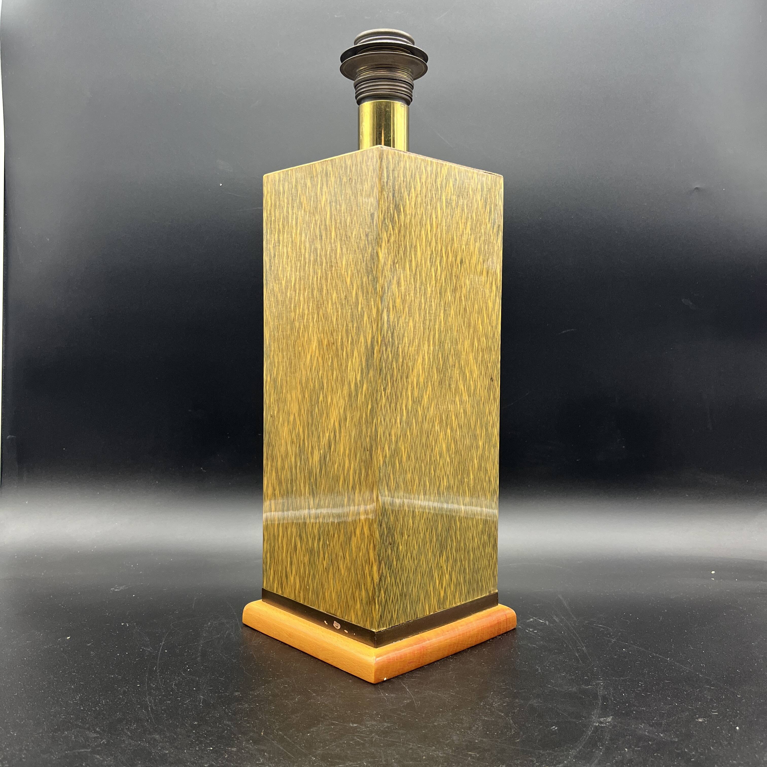 Lamp base in varnished marquetry and gilded brass Jean Claude Mahey