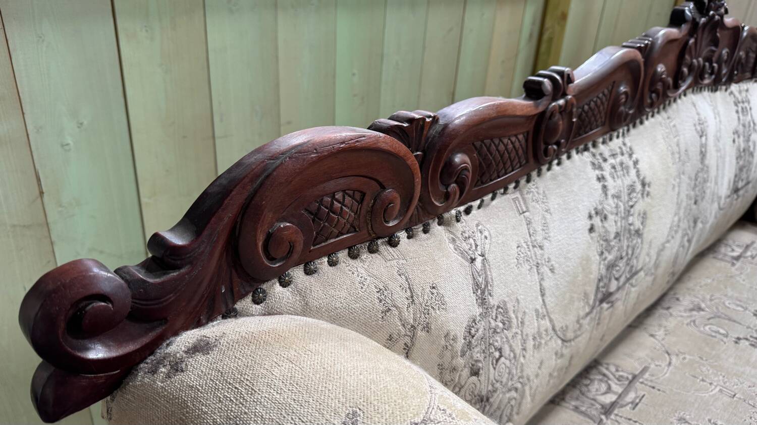 Mahogany wood/fabric bench circa 1900