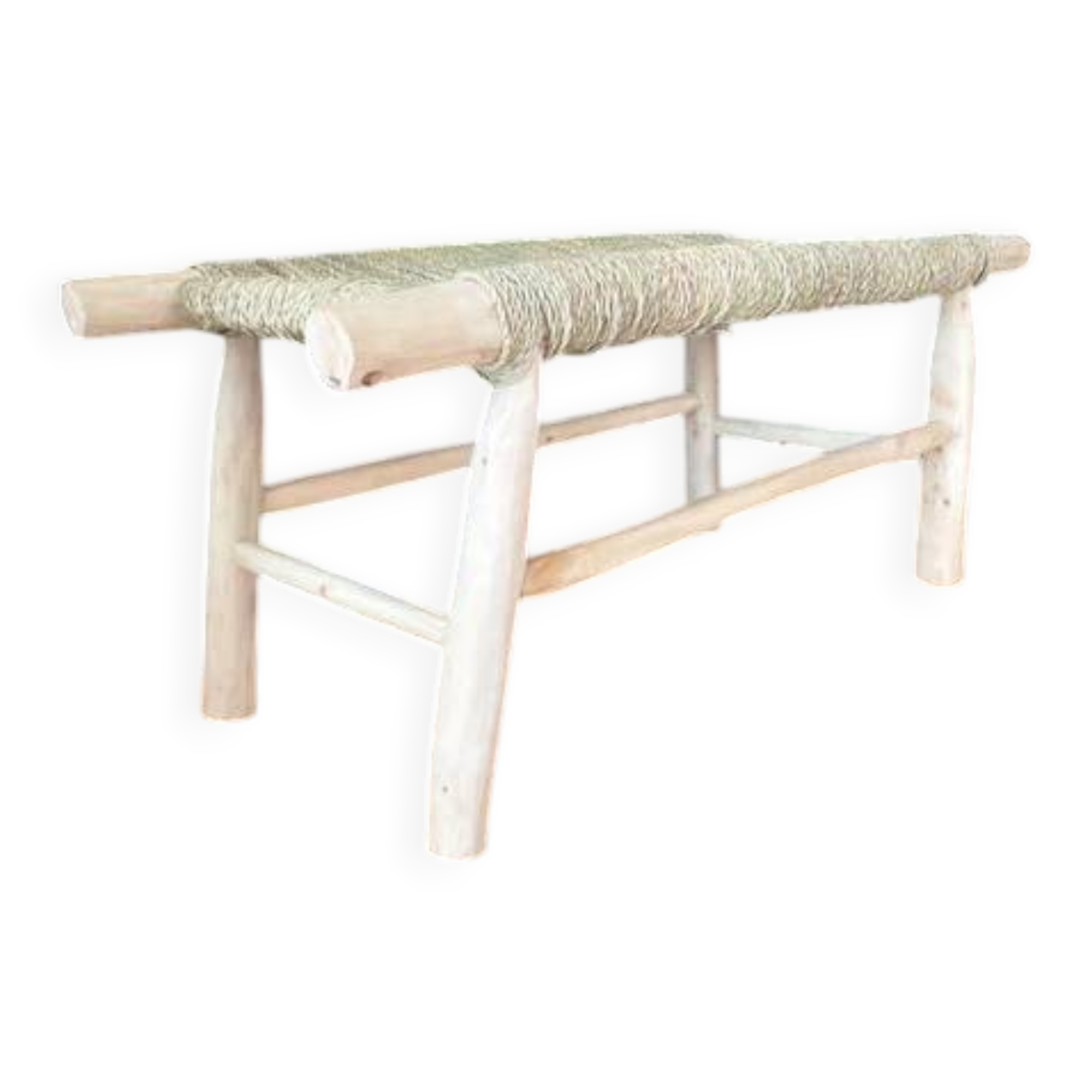 Bench in natural wood and woven doum