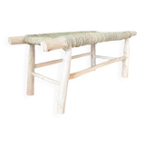 Bench in natural wood and woven doum