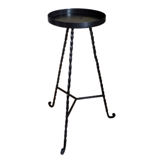 Sellette tripode en fer forgé noir vintage années 50