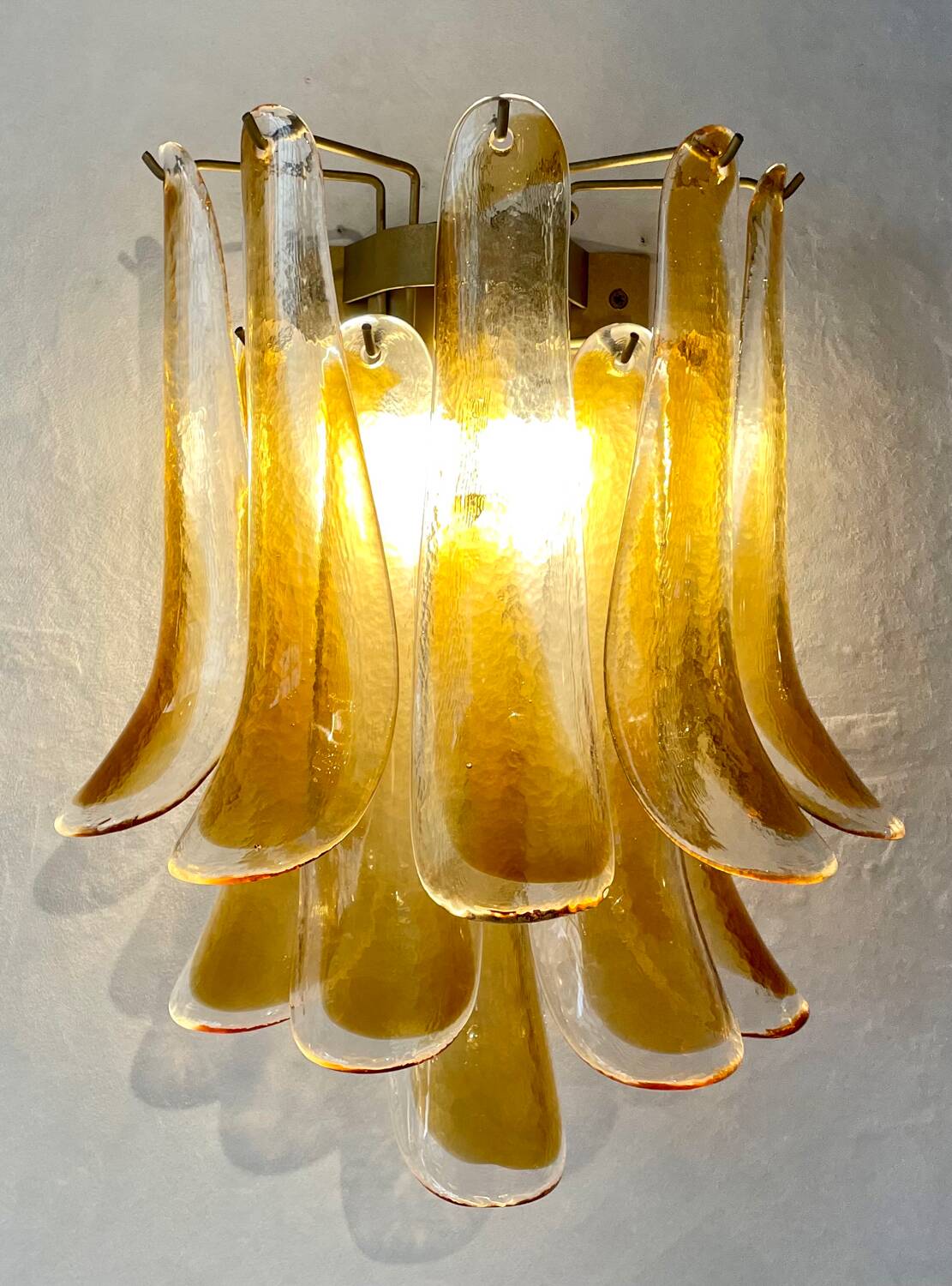 Paire appliques Murano verre fumé - cognac