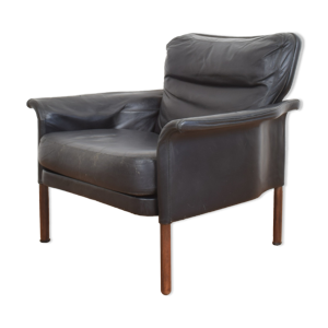 fauteuil danois en teck et cuir du milieu du siècle, années 1960