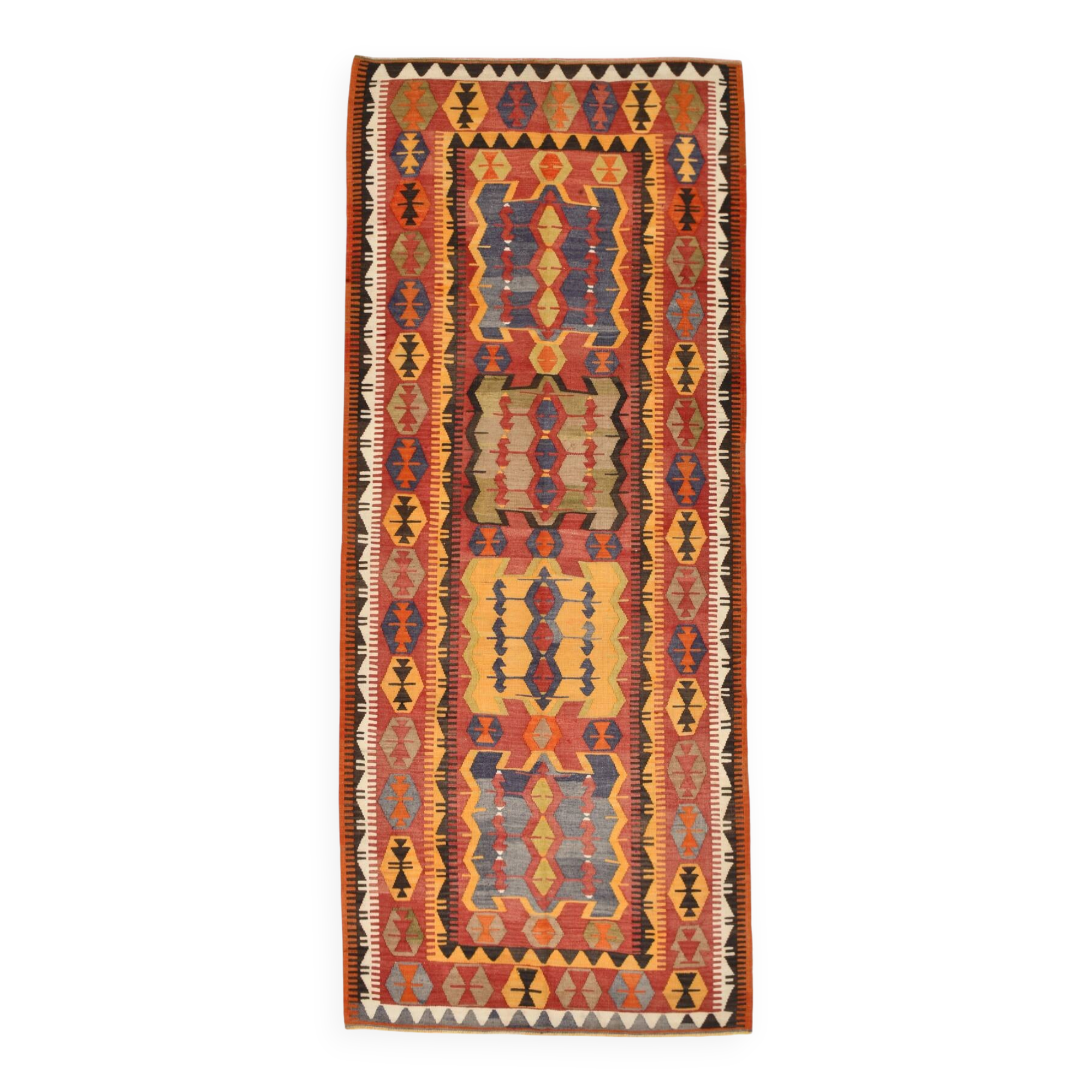 5x12 Soft Red and Orange Anatolian Kilim Rug, Wool Kilim Carpet, 139x377Cm