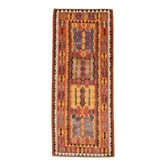 Tapis kilim anatolien doux rouge et orange 5x12, tapis kilim en laine, 139x377 cm
