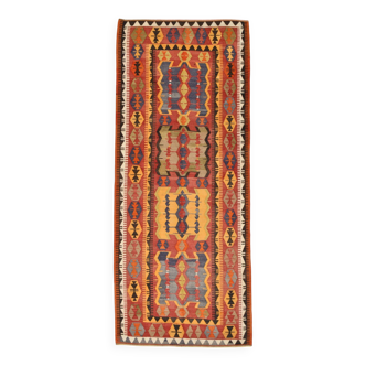 Tapis kilim anatolien doux rouge et orange 5x12, tapis kilim en laine, 139x377 cm
