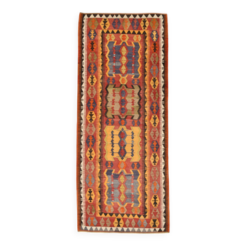 Tapis kilim anatolien doux rouge et orange 5x12, tapis kilim en laine, 139x377 cm