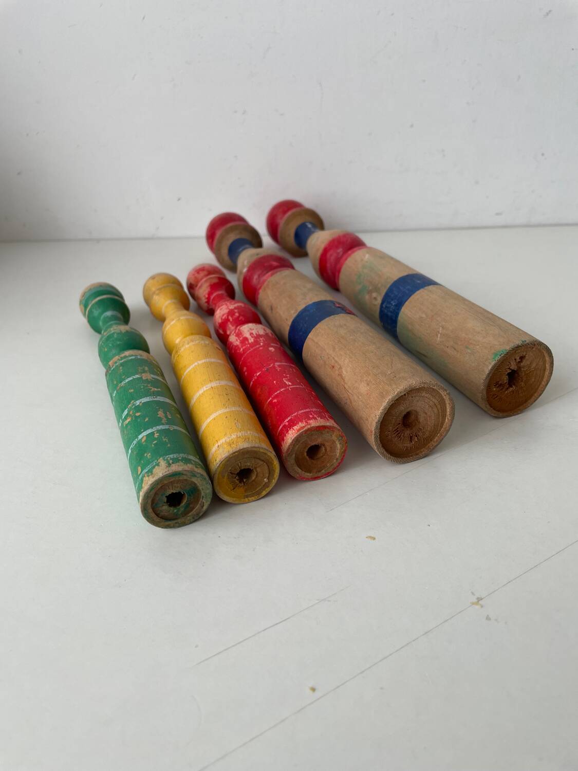Old wooden bowling pins