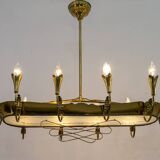 After Pietro Chiesa Italian Brass 12 Lights Candelier Fontana Arte