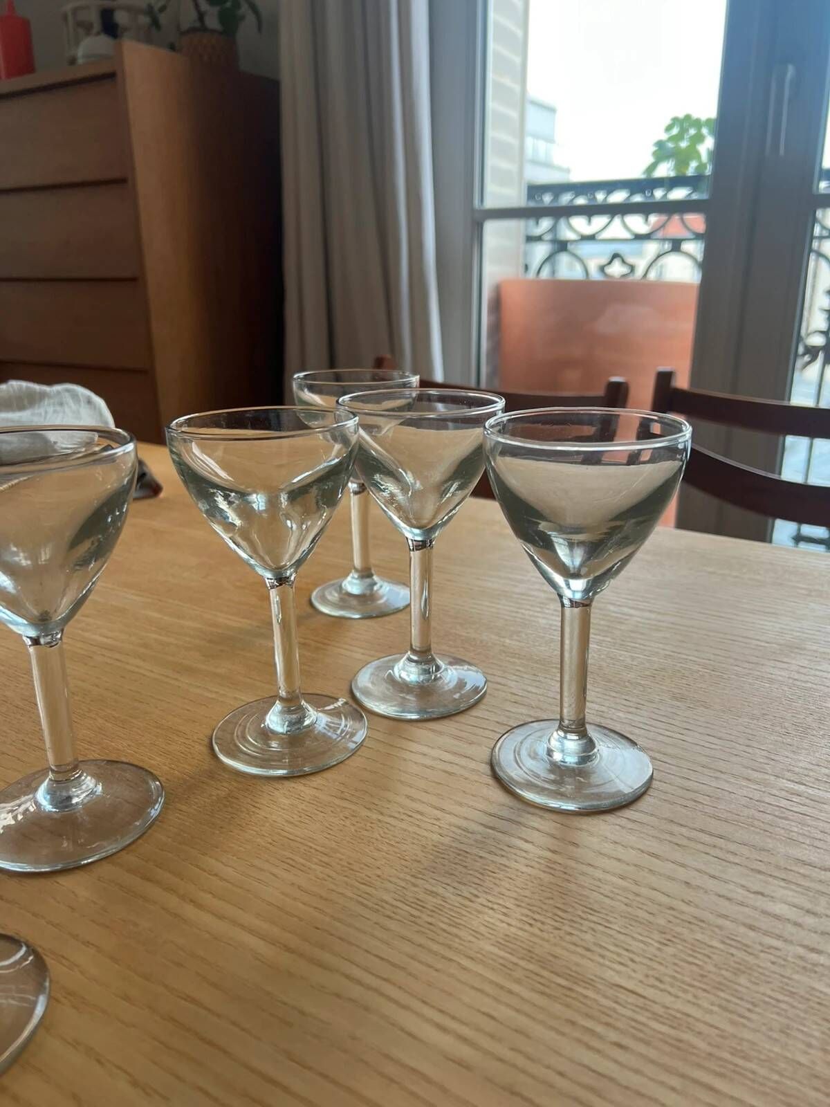 Set of 6 thick antique wine glasses