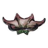 Grand Vide-poche Etoile de Mer/Création Joseph Michael Hospodka/ Verrerie Tchèque Chribska en verre d Art soufflé améthyste/Vert. Diam 24 cm